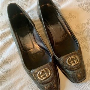 Gucci Double G Logo Deep Khaki with Gold Loafers